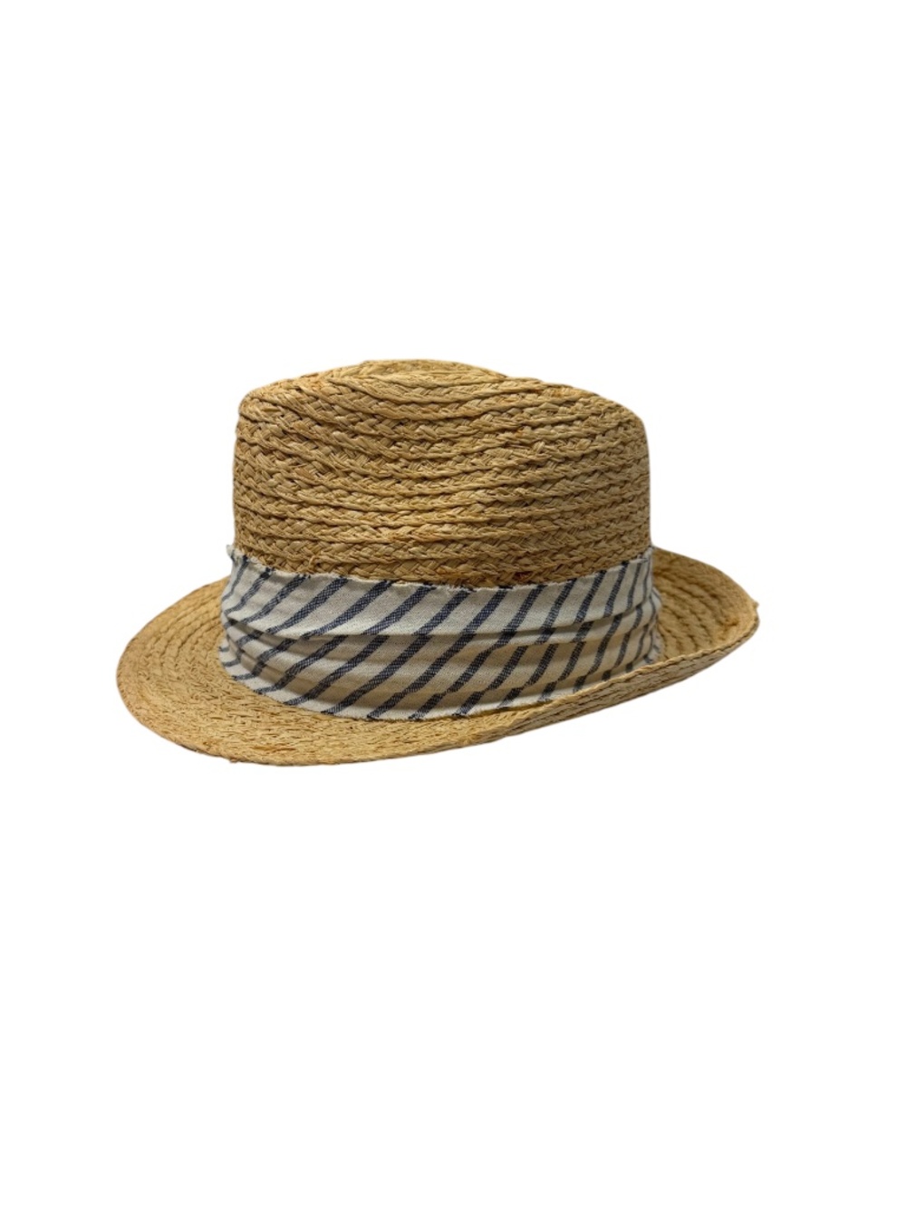 Hat Attack Raffia Straw Fedora Sun Hat Striped Scarf Band One Size